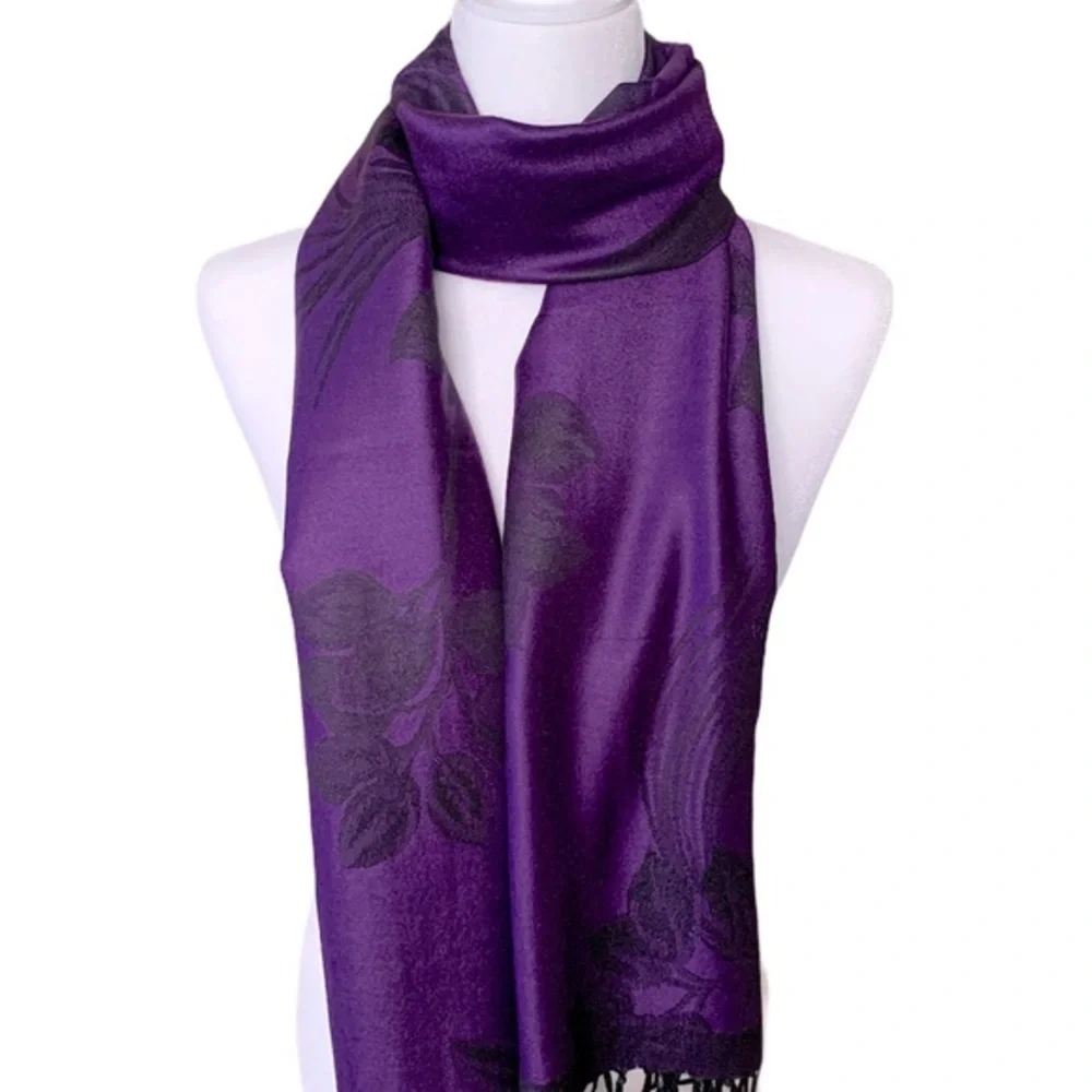 Beautiful Dark Purple Pashmina Silk Shawl/ Scarf/ NEW